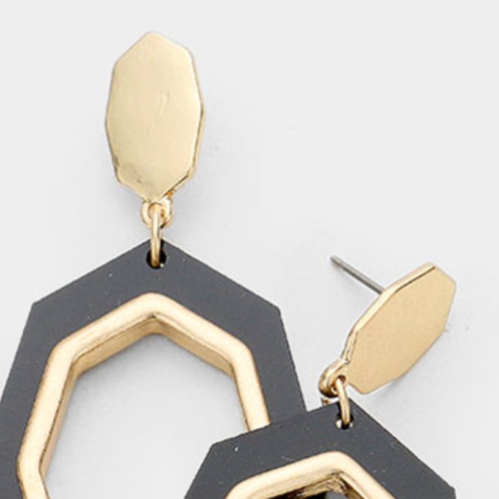 Kimora Celluloid Metal Octagon Hoop Dangle Earring - Picture 2 of 8